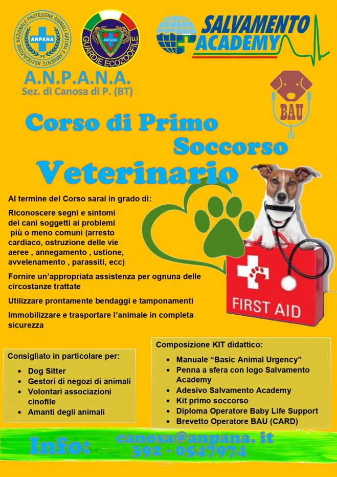 Sezione di Canosa B.A.T. corso di primo soccorso veterinario