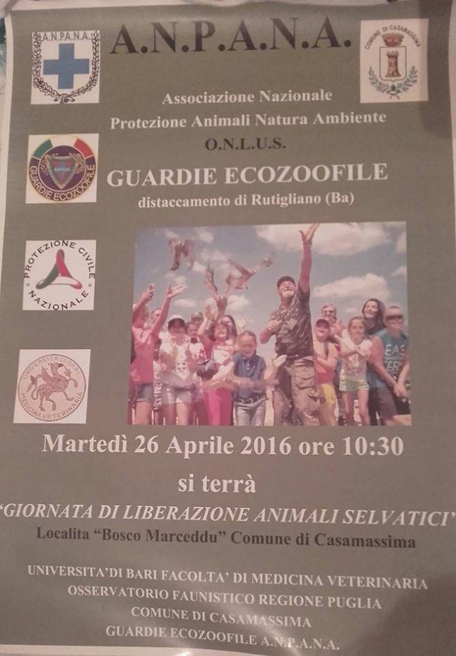 26 APRILE GIORNATA DI LIBERAZIONE ANIMALI SELVATICI